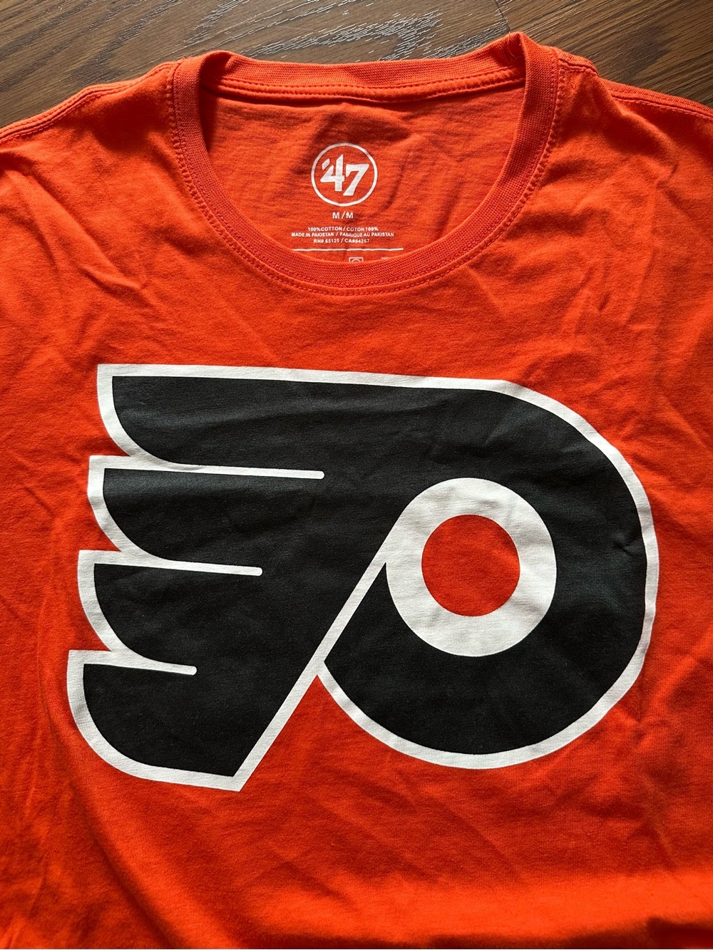 Philadelphia Flyers NHL 47 Brand Orange Tee with Black & White Logo, Size M